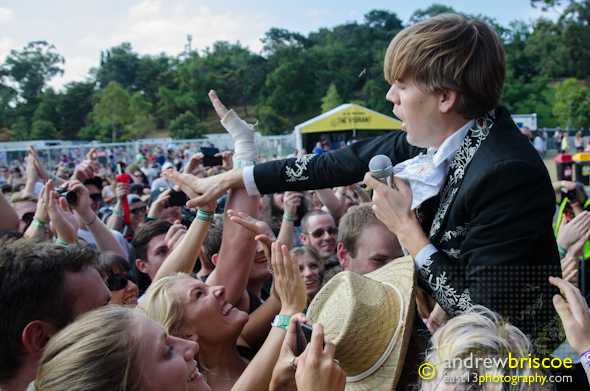 Pell Almqvist of The Hives gets in touch with fans at the Big Day Out